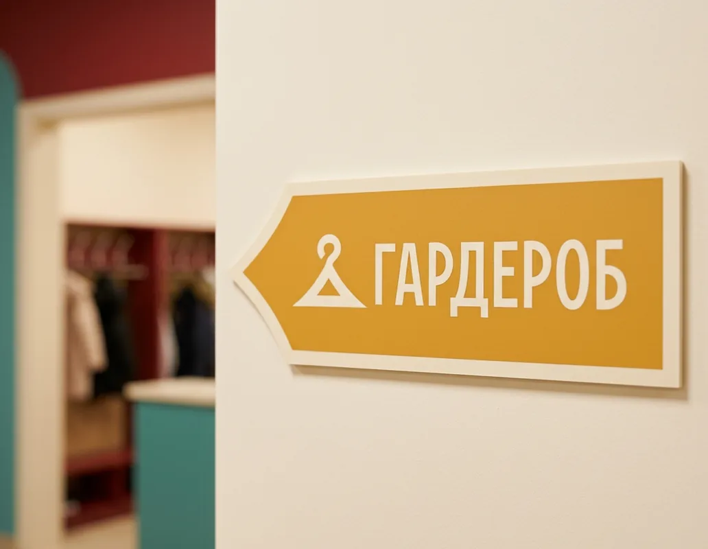 Навигационная табличка «гардероб» со стрелкой в фирменном стиле